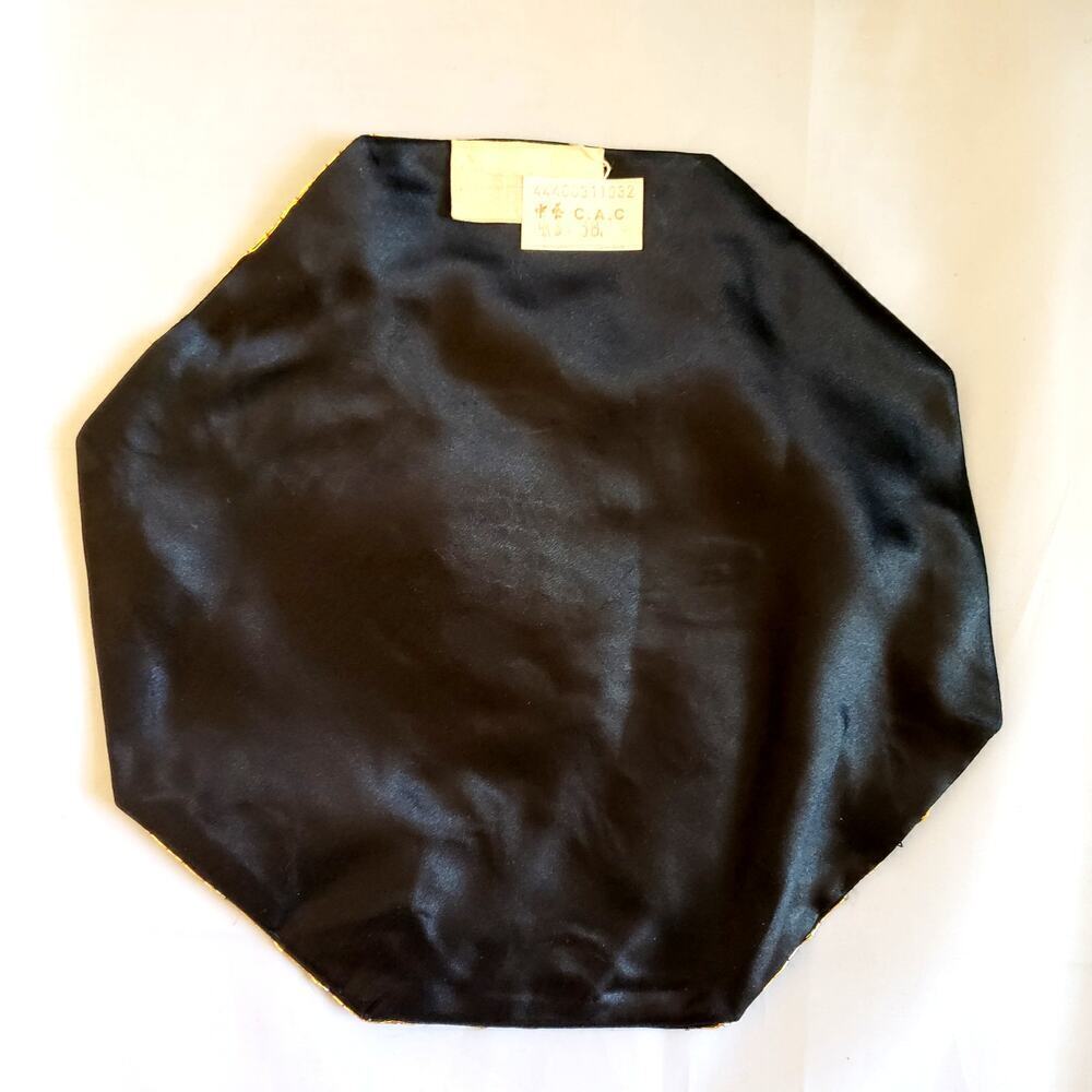 Vintage Chinese Hand Embroidered Octagonal Black & Gold Silk Mat Bird, 8.5" - Picture 3 of 4